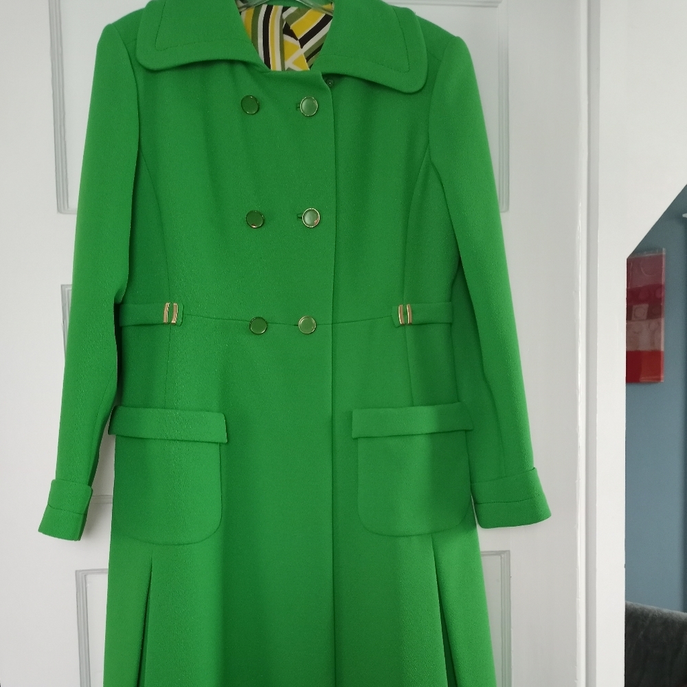 Green Pea Coat Womens Double-Breasted Wool-Blend Jacket